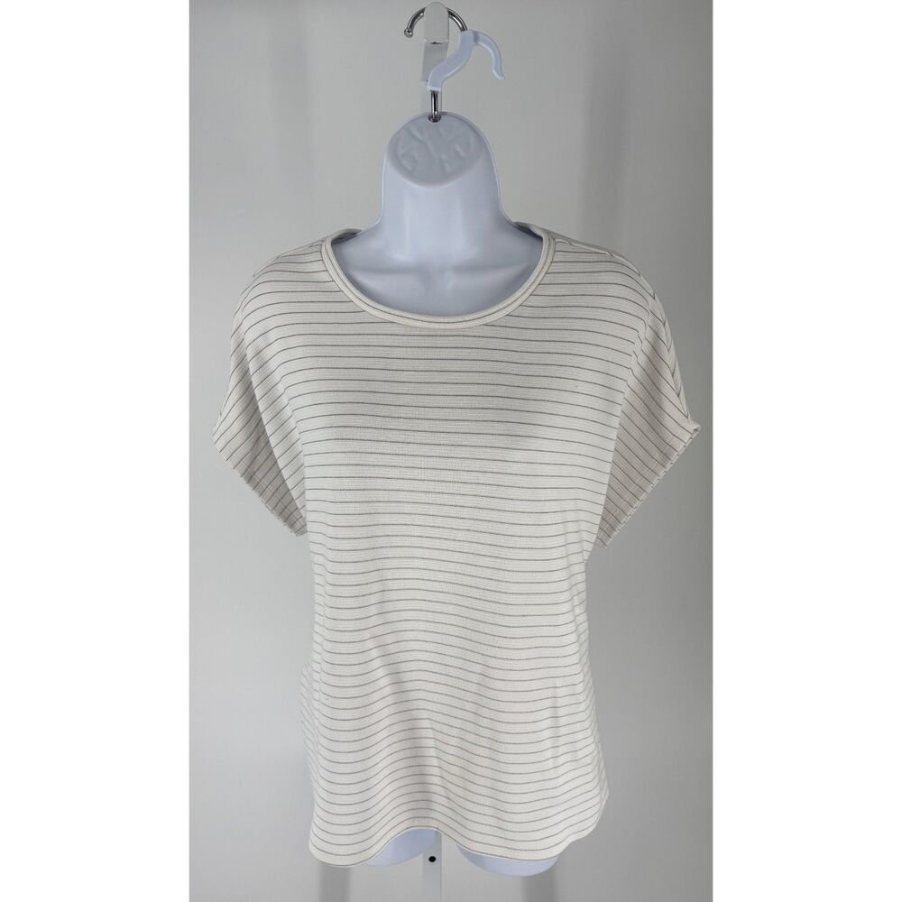 Express Cream Striped Short Sleeve Knit Top | Minimalist Boxy Casual Tee